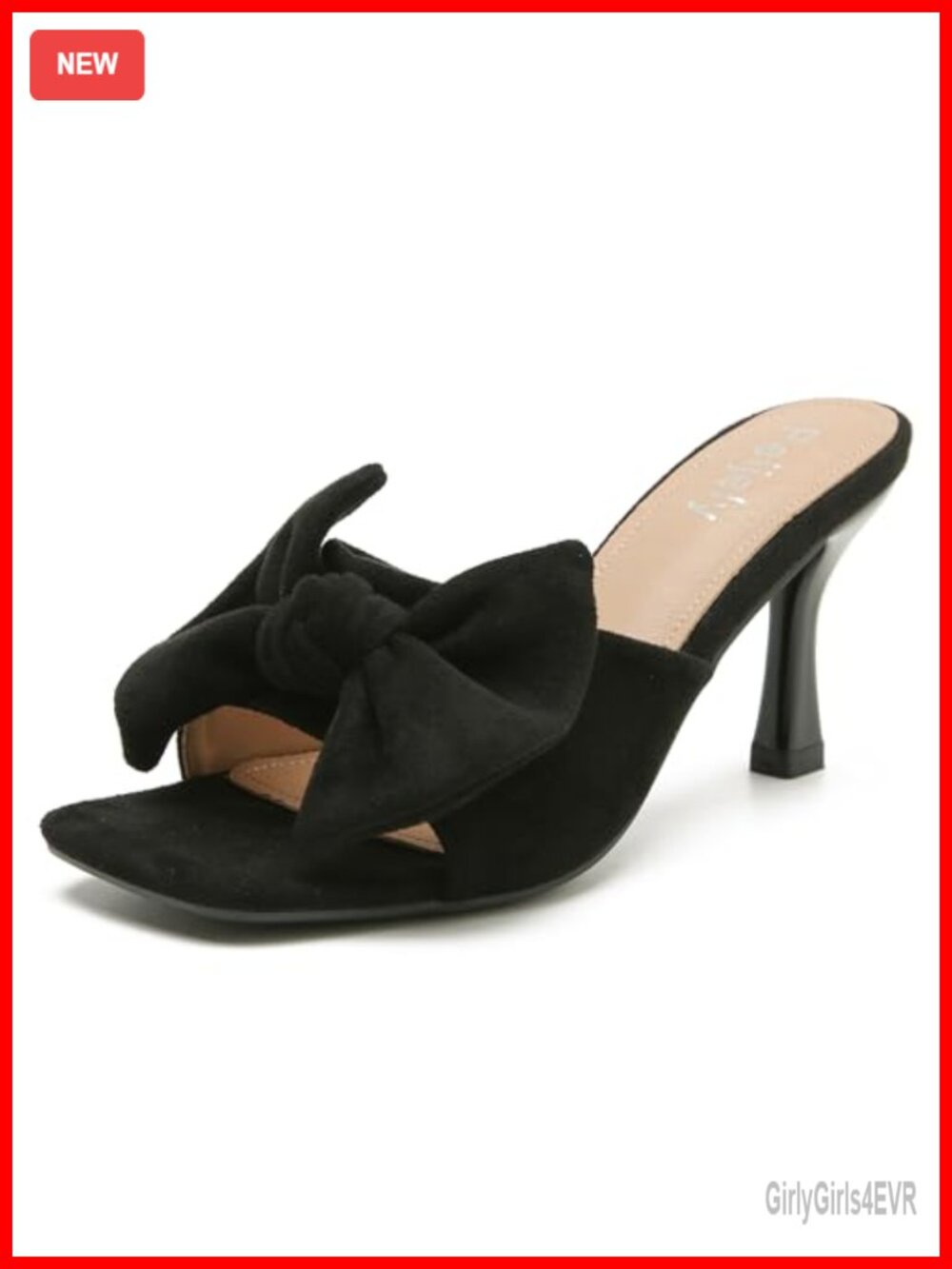 Suede Bow Mules Square Open Toe Kitten Heel Slip-On Summer Sandals